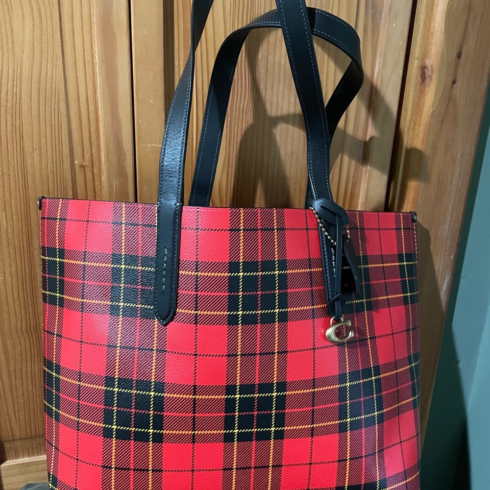 New Coach plaid printed tote